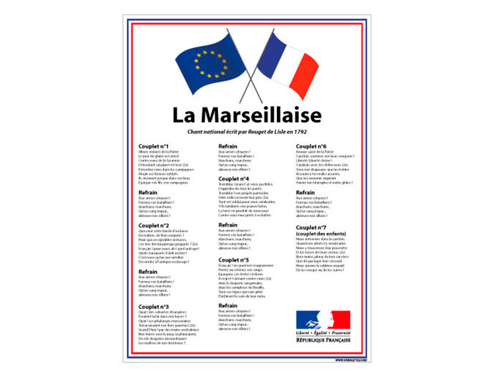AFFICHAGE  COLE PRIMAIRE LOI BLANQUER - LA MARSEILLAISE -  CADRE BLEU BLANC ROUGE -      DRAPEAU FRANCE EUROPE -