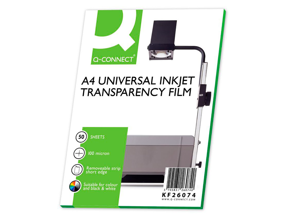 TRANSPARENT Q-CONNECT ÉCONOMIQUE OHP IMPRIMANTE JET ENCRE FORMAT A4 BANDE DÉTACHABLE BOÎTE 50 UNITÉS