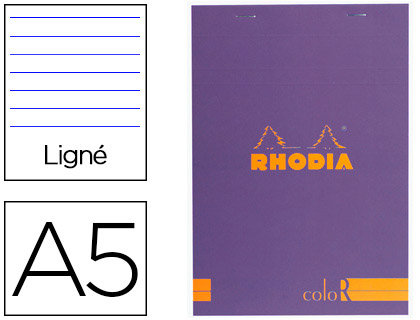 BLOC AGRAF RHODIA COLOR N.16 A5 14.8x21CM COUVERTURE PELLICULE VIOLET 70F 90G LIGN MICROPERFOR VIOLET