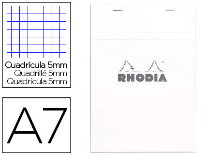 BLOC AGRAF RHODIA WHITE N.11 A7 7.4X10.5CM COUVERTURE CARTE ENDUITE 80F 80G 5X5MM MICROPERFOR BLANC