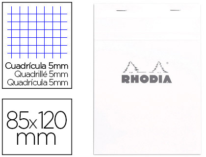 BLOC AGRAF RHODIA WHITE N.12 8.5X12CM COUVERTURE CARTE ENDUITE 80F 80G 5X5MM MICROPERFOR BLANC