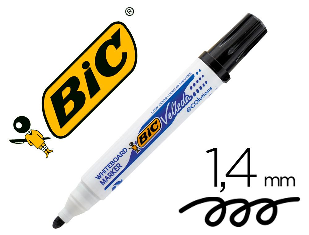 MARQUEUR BIC VELLEDA 1701 EFFAABLE POINTE OGIVE TRAC 1-5MM ENCRE BASE ALCOOL INODORE CORPS PLASTIQUE NOIR