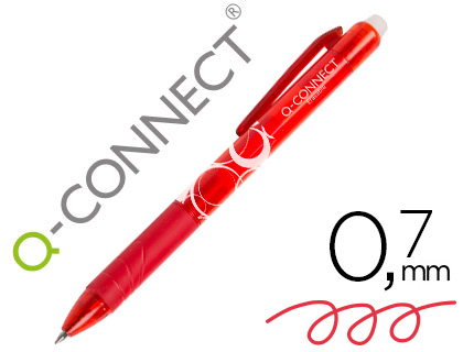 ROLLER Q-CONNECT CRITURE MOYENNE 0.7MM ENCRE EFFAABLE GRIP PRHENSION GOMME SERTIE COLORIS ROUGE