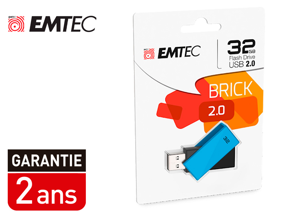 CLE USB EMTEC 2.0 C350 BRICK PIVOTANTE 32GB VITESSE        LECTURE 15MBS ECRITURE MB/S   COLORIS BLEU