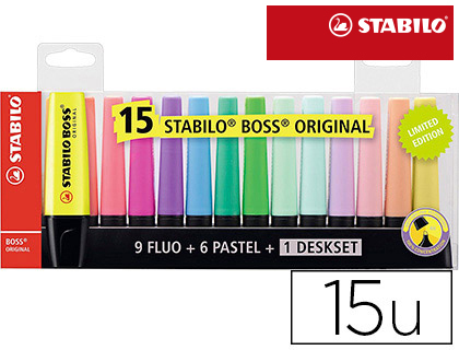 SURLIGNEUR STABILO BOSS ORIGINAL EDITION COLLECTOR    RECHARGEABLE POINTE BISEAUTEE TRACE 2/5MM DESKSET 15 UNITES