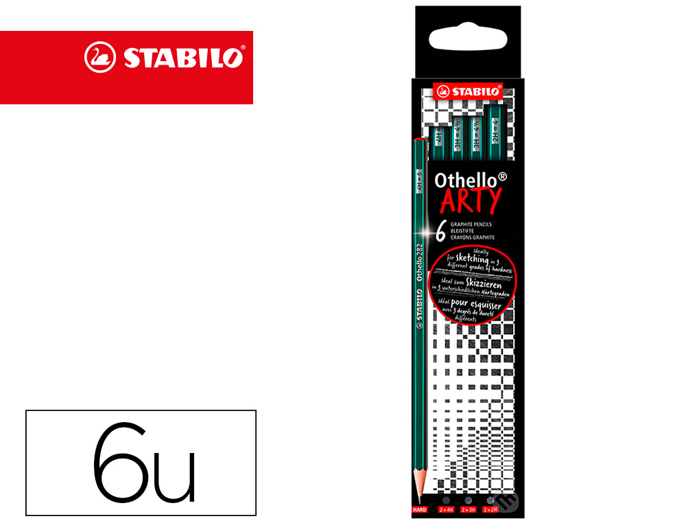 CRAYON GRAPHITE STABILO OTHELLO ARTY HEXAGONAL MINE   DURE ET TENDRE ETUI CARTON 6  UNITES ASSORTIES