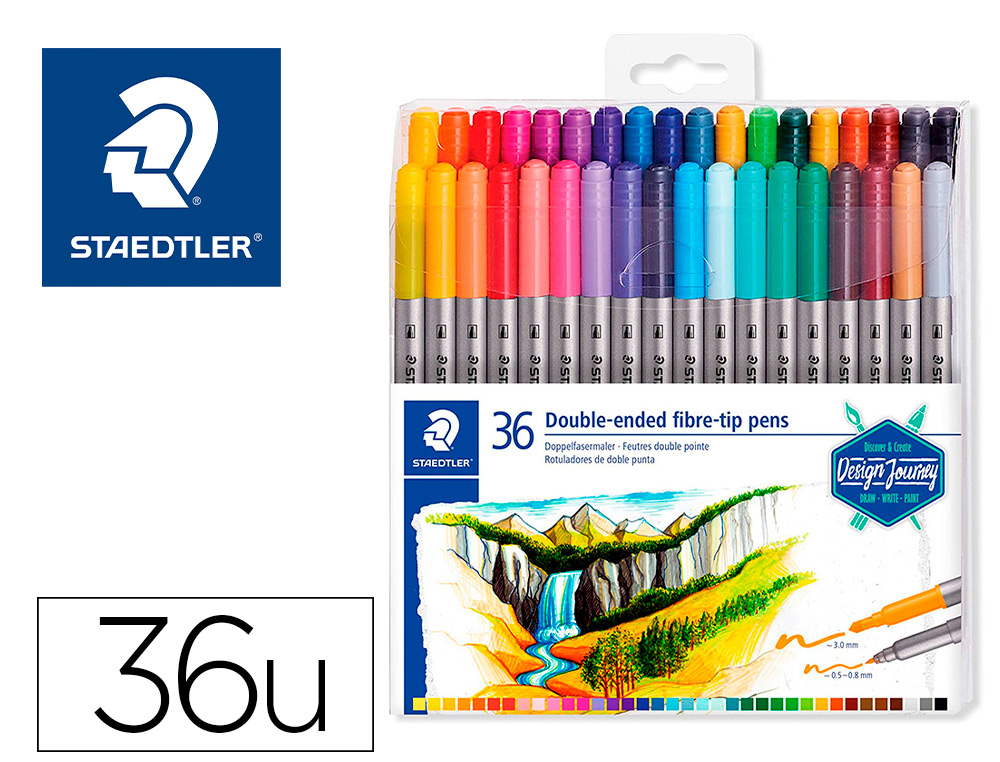 ETUI DE 36 FEUTRES DE COLORIAGE STAEDTLER 3200      DESIGN JOURNEY DOUBLE POINTE  3,0MM/0,5-0,8MM ASSORTIS