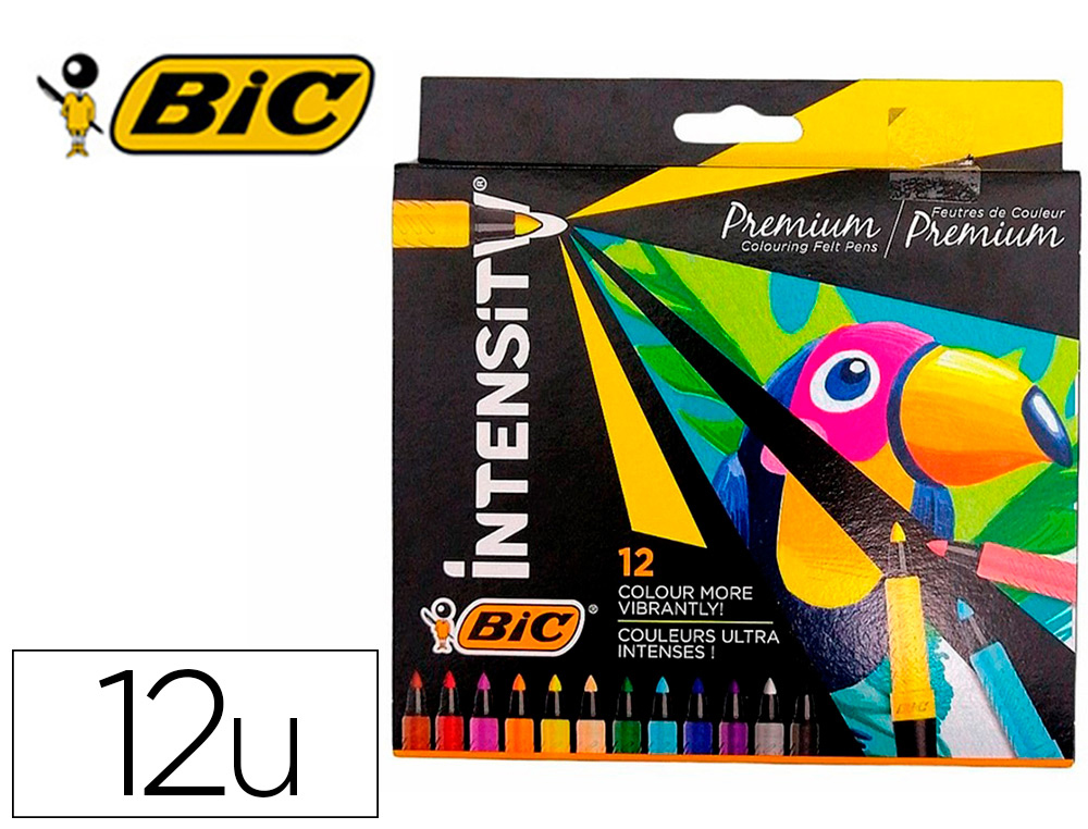 12 FEUTRES BIC CORPS NOIR GRIP CAOUTCHOUC CAPUCHON      VENTILE COULEUR DE L'ENCRE