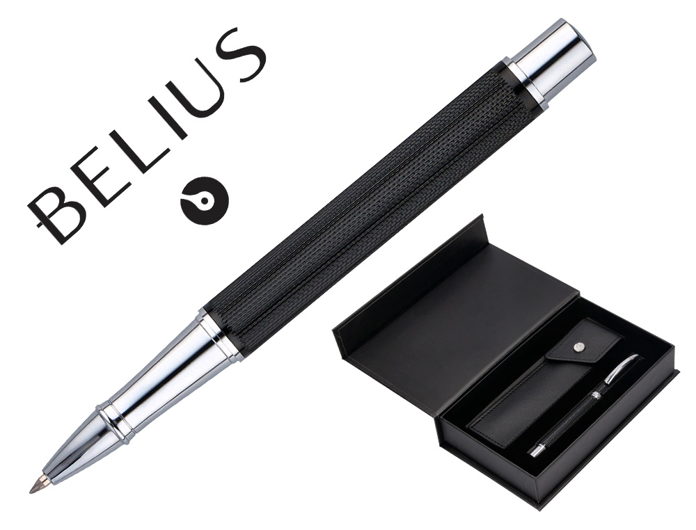 ROLLER ET ETUI SIMILI CUIR BELIUS TURBO ALUM. TEXTURE POINTILLEE ATTRIBUTS ARGENT ENCRE NOIRE COL. NOIR COFFRET CADEAU