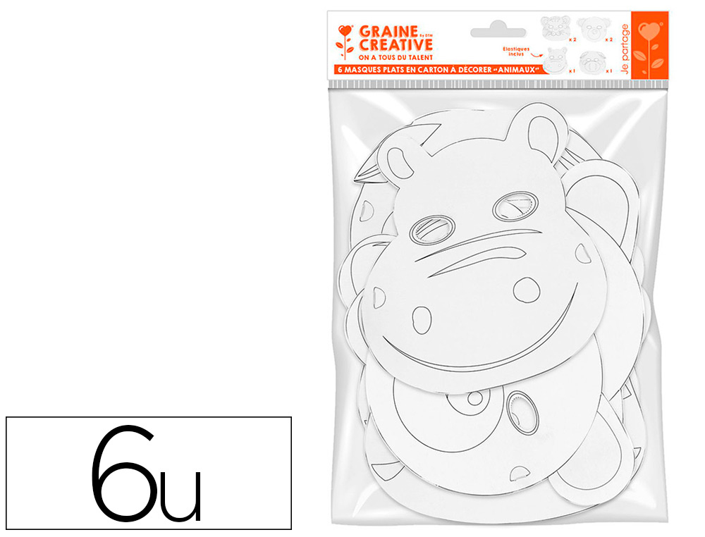 MASQUE PLAT GRAINE CREATIVE A PERSONNALISER CARTON 250G/M2  PETITS ANIMAUX LOT DE 6U