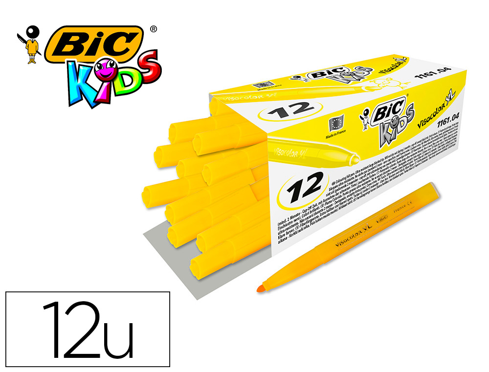 FEUTRES BIC VISACOLOR XL ECOLUTIONS  - BOITE X 12      COULEURS TR S VIVES - POINTE  LARGE 4,5 MM  - JAUNE