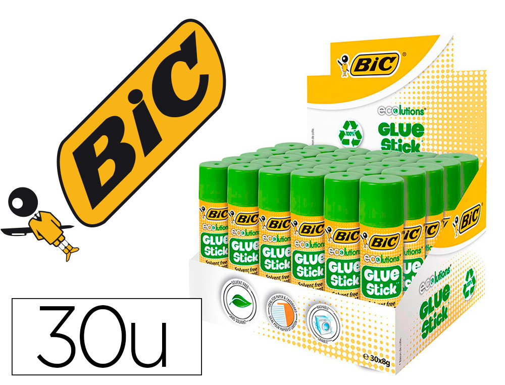 COLLE BIC  ECOLUTIONS  GLUE STICK - LAVABLE - COLLE LE    PAPIER ET LE CARTON TUBE DE   21 GR BOITE DE 20