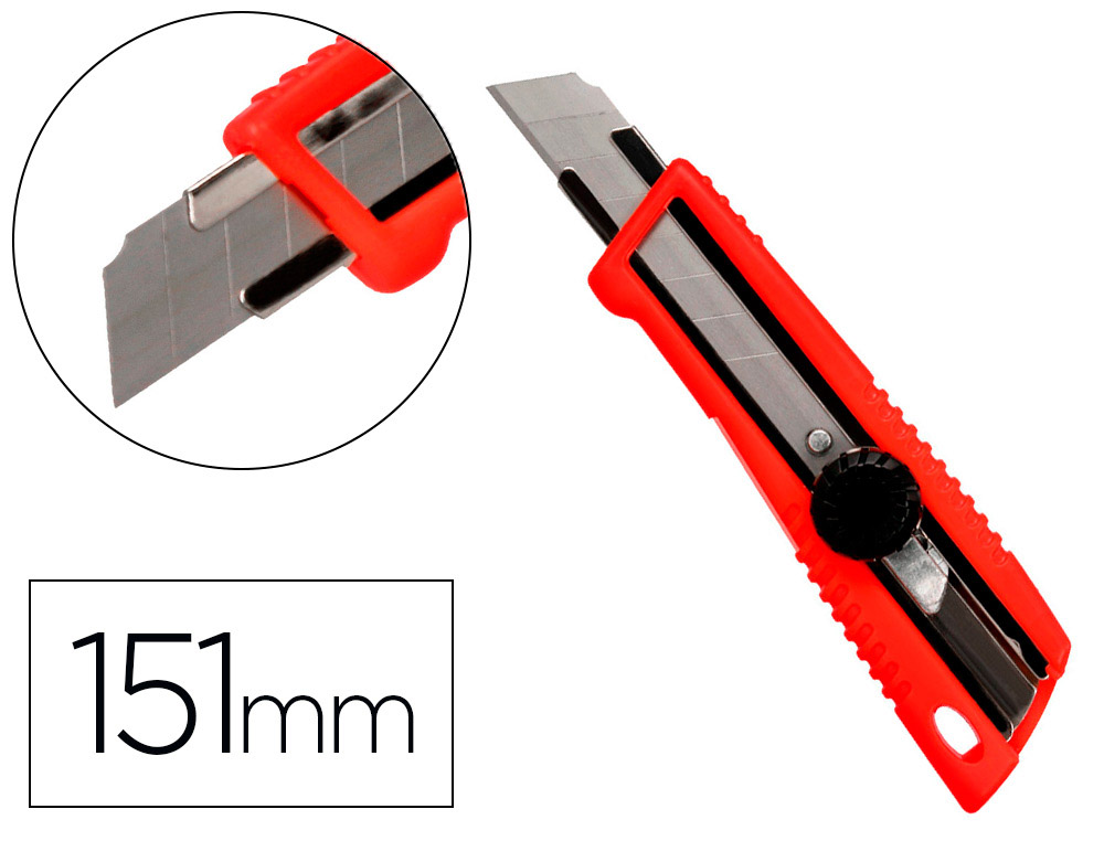 CUTTER LARGE XD-190 Q-CONNECT PLASTIQUE ABS LAME INTERCHANGEABLE ACIER CARBONE 18MM AVEC GUIDE LAME BLOCAGE PAR MOLETTE