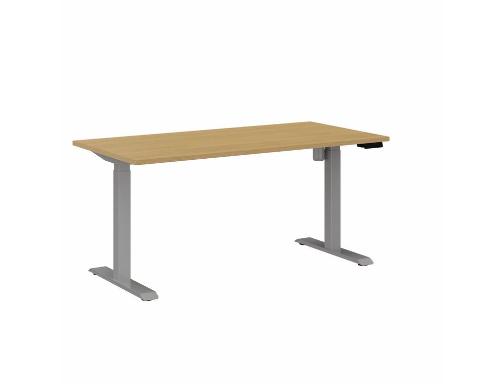 BUREAU DROIT EOL LUTZ 2 REGLABLE HAUTEUR L1600X800MM  PLATEAU CHENE CLAIR PIETEMENT GRIS ALUMINIUM