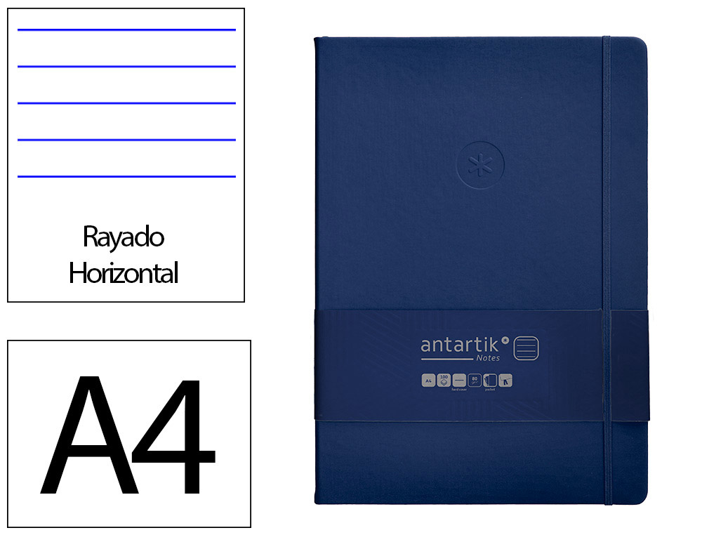 CARNET A4 ANTARTIK NOTES LIGNECOUVERTURE RIGIDE FERMETURE   ELASTIQUE 200 PAGES 80GR      COLORIS BLEU MARINE