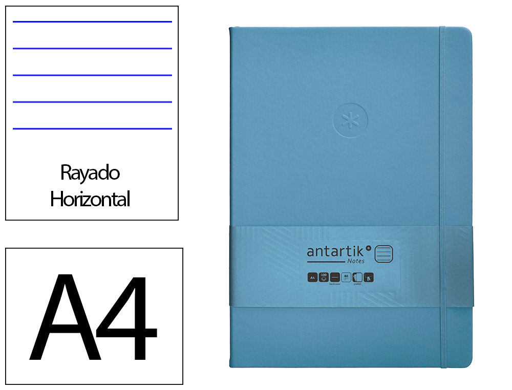 CARNET A4 ANTARTIK NOTES LIGNECOUVERTURE RIGIDE FERMETURE   ELASTIQUE 200 PAGES 80GR      COLORIS BLEU CIEL