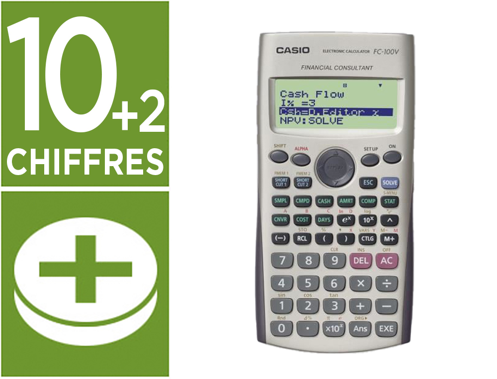 CALCULATRICE CASIO FINANCIRE FC-100V CRAN 4 LIGNES FONCTIONS STATISTIQUES SCIENTIFIQUES 161X80X13.7MM 110G