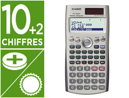 CALCULATRICE CASIO FINANCIRE FC-200V GRAND CRAN LCD 4 LIGNES CALCUL 161X80X13.7MM 110G OBLIGATIONS POINT MORT