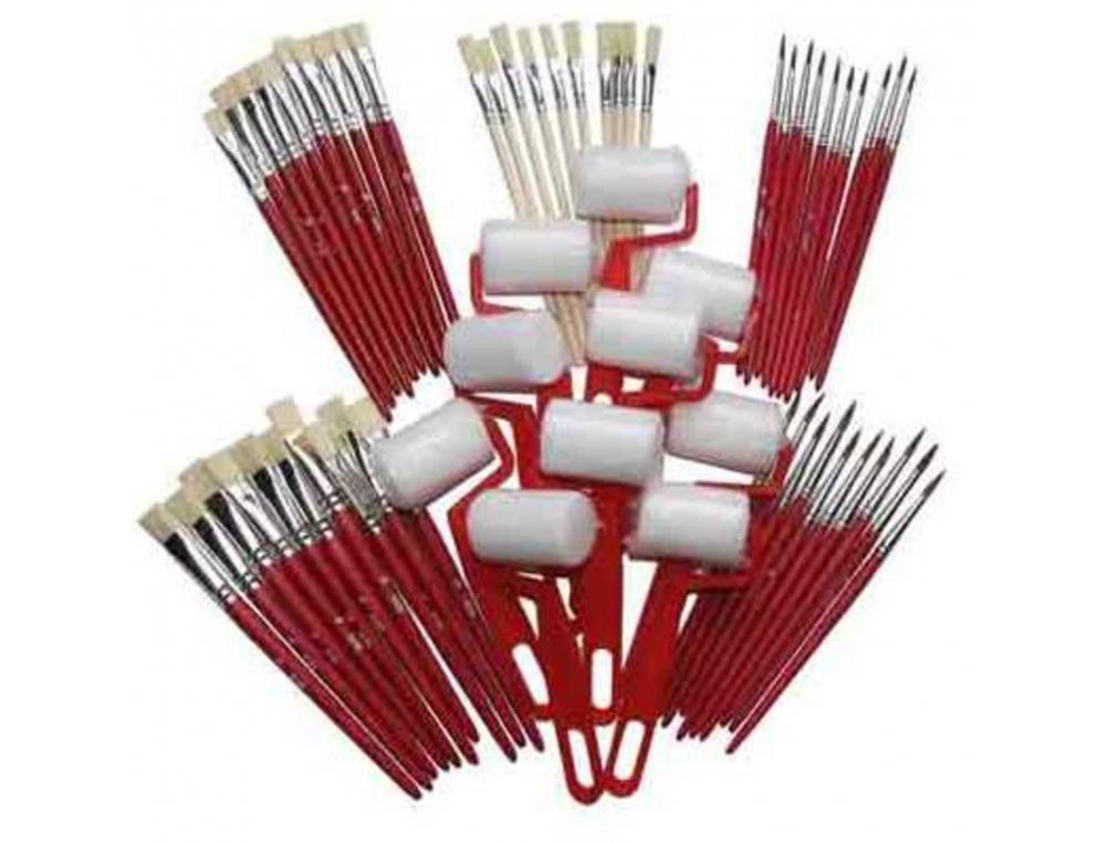 LOT ASSORTIMENT DE PINCEAUX BROSSES ET ROULEAUX           DIFFERENTES TAILLES 60 PIECES ASSORTIES