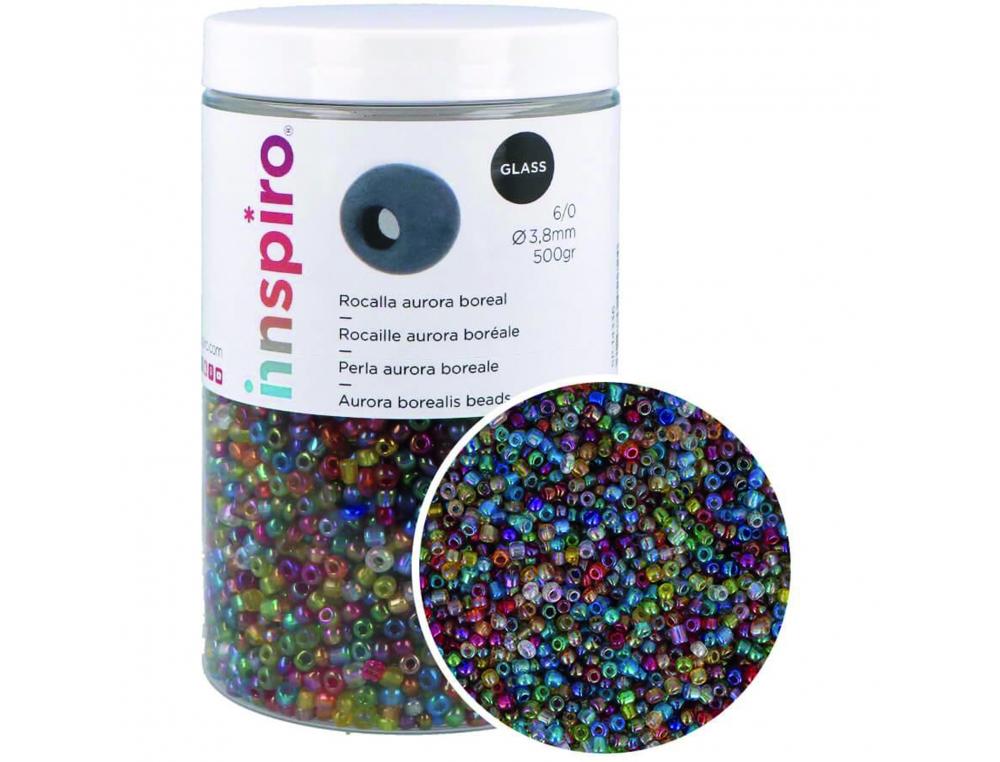 PERLE DE ROCAILLE INNSPIRO 3.8MM COLORIS AURORE BOREALE  ASSORTIS BOCAL DE 500G