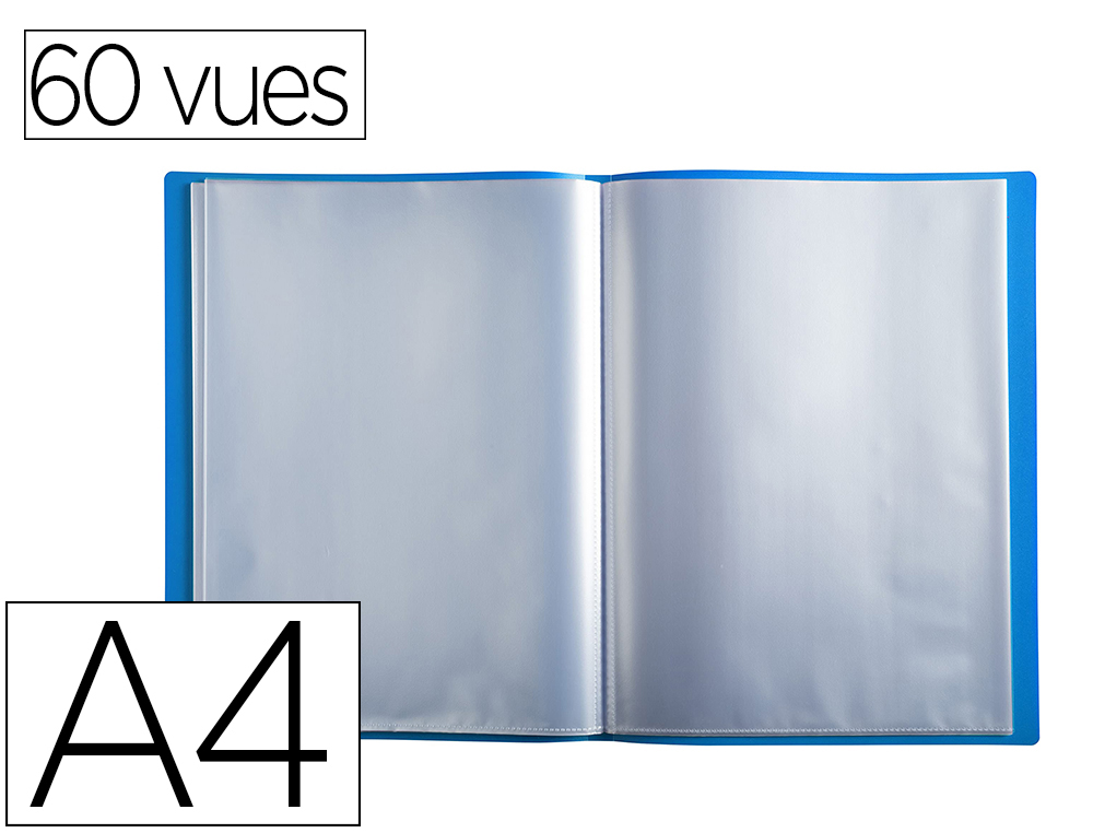 PROTEGE DOCUMENTS EXACOMPTA A4 COUVERTURE POLYPRO SOUPLE  MATE 60 VUES GRAINEES ANTI    REFLET COLORIS BLEU