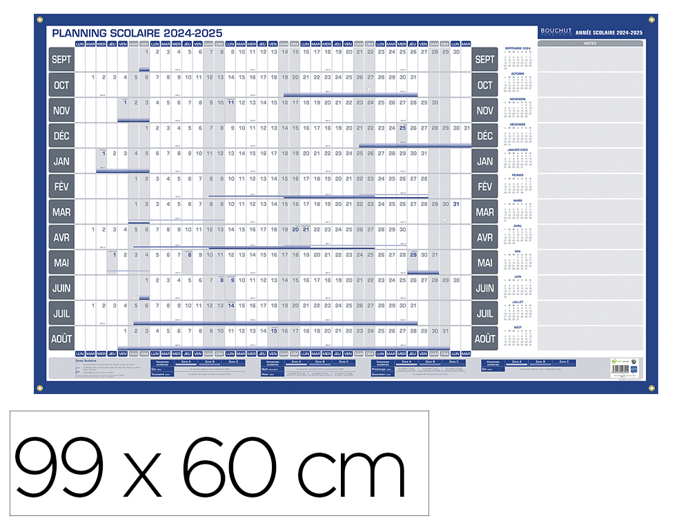PLANNING ANNUEL BOUCHUT SCOLAIRE MILLESIME SEPT A     AOUT AVEC FEUTRES EFFACABLE A SEC 99X60 CM