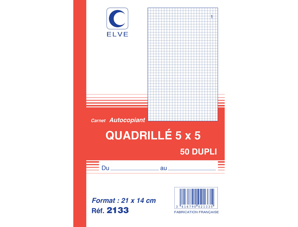 MANIFOLD AUTOCOPIANT ELVE 140X210MM QUADRILL 5X5 FOLIOTAGE 50 DUPLIS