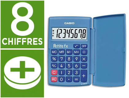 CALCULATRICE CASIO SCIENTIFIQUE PETITE FX 4 OPRATIONS GRAND CRAN SPCIAL ENFANTS MMOIRE PILE 120X75X10.7MM 70G BLEU