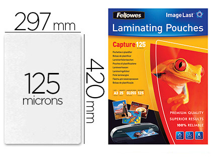 POCHETTE PLASTIFICATION FELLOWES  CHAUD POLYESTER TRANSPARENT RSISTANT EAU FORMAT A3 125 MICRONS BOTE 25 UNITS