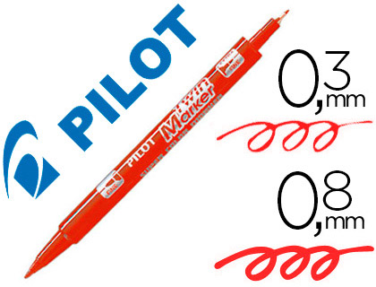 STYLO-FEUTRE PILOT TWIN MARKER POINTE FIBRE POLYESTER FINE 0.4MM ET LARGE 0.5MM TOUS SUPPORTS COLORIS ROUGE