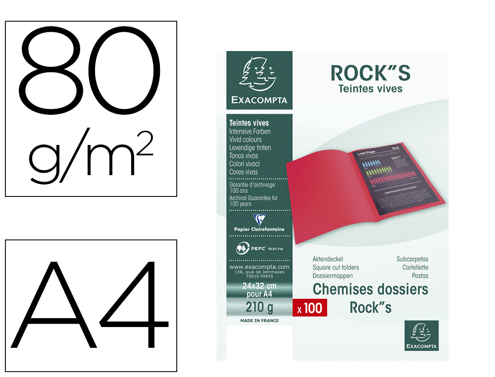 CHEMISE EXACOMPTA ROCK'S 240X320MM 210G COLORIS ROUGE PACK 100 UNITS