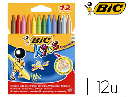 CRAYON CIRE BIC KIDS PLASTIDCOR 120MM RSISTANT NON SALISSANT TUI CARTON 12 UNITS