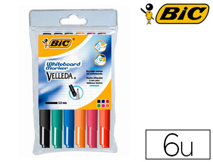 MARQUEUR BIC VELLEDA 1741 EFFAABLE POINTE OGIVE TRAC 2MM ENCRE CTONE FORMAT STYLO GRANDE LONGVIT POCHETTE 6 UNITS