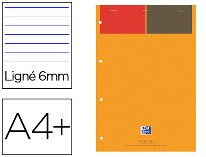 BLOC BUREAU OXFORD NOTEPAD OPTIK PAPER AGRAF EN TTE DOS CARTON RIGIDE A4+ 210X320MM 160 PAGES 80G LIGN COLORIS ORANGE