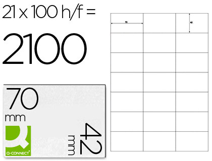 TIQUETTE ADHSIVE Q-CONNECT 70X42MM COINS DROITS IMPRIMANTE JET D'ENCRE LASER COPIEUR BOTE 100 FEUILLES 2100 UNITS