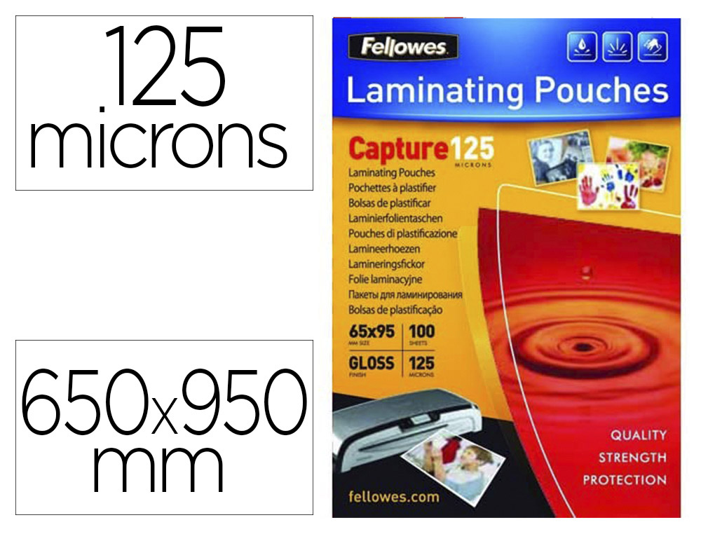 POCHETTE PLASTIFICATION FELLOWES BRILLANTE TRANSPARENTE CARTE IDENTIT/CRDIT/PROFESSIONNELLE 65X95MM 125 MICRONS 100U