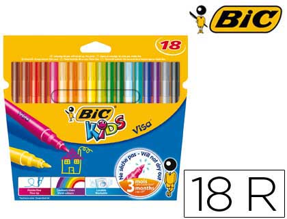 FEUTRE BIC KIDS VISA COLORIAGE ENCRE LAVABLE CAPUCHON VENTIL POINTE BLOQUE ULTRA-RSISTANTE TUI CARTON 18 UNITS