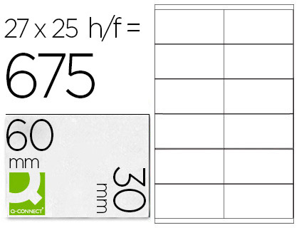 INSERT BADGES Q-CONNECT 25F A4 27 INSERTS TIQUETTES PRDCOUPES BLANCHES IMPRIMANTE JET D'ENCRE 30X60MM