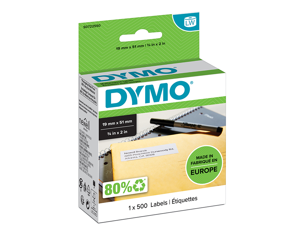 ROULEAU TIQUETTES DYMO LABEL WRITER 19X51MM 500 TIQUETTES SUPPORT PAPIER