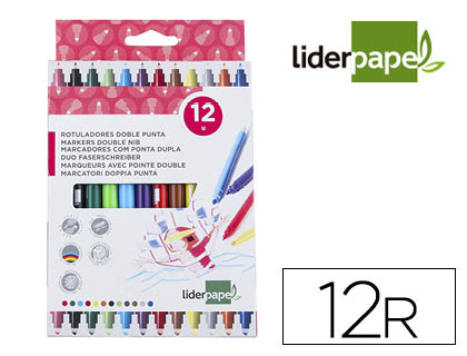 FEUTRE COLORIAGE LIDERPAPEL DUO 2 POINTES FIBRE 5MM ET 2.5MM LONGUEUR CRITURE 800M BOTE CARTON 12 UNITS