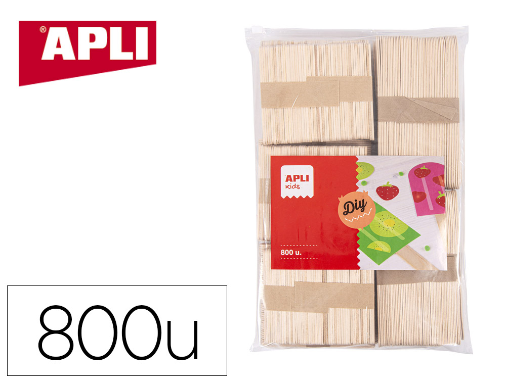 BATONNETS APLI KIDS BOIS NATUREL DIMENSIONS ASSORTIES  DE 92 A 150MM FORMAT MAXI     SACHET ZIP 800 UNITES