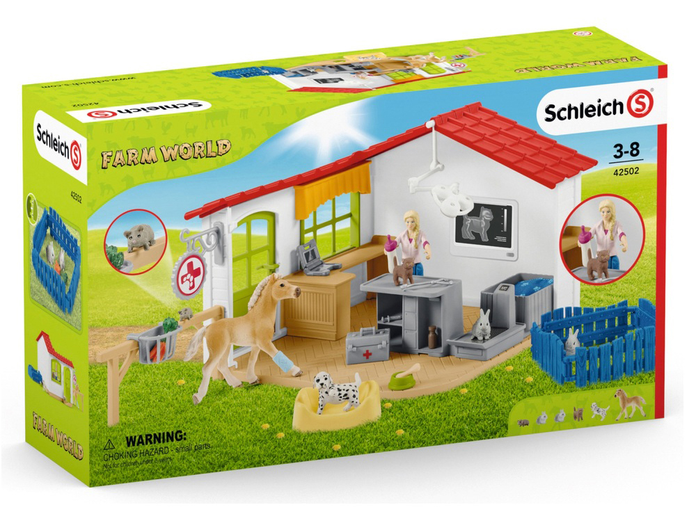 BOITE DE JEUX SCHLEICH FARM WORLD CLINIQUE VETERINAIRE    AVEC ANIMAUX DOMESTIQUES