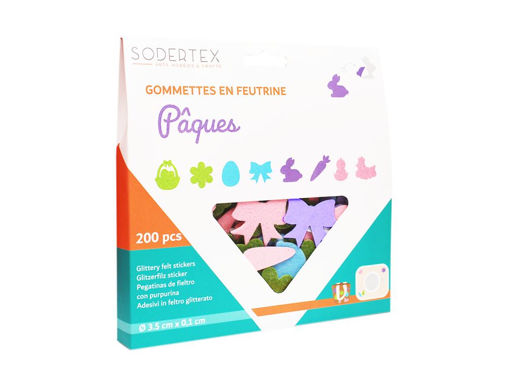 GOMMETTE SODERTEX FEUTRINE ADHESIVE PAILLETEE PAQUES     DIAMETRE 3,5CM COLORIS        ASSORTIS PACK 200 UNITES