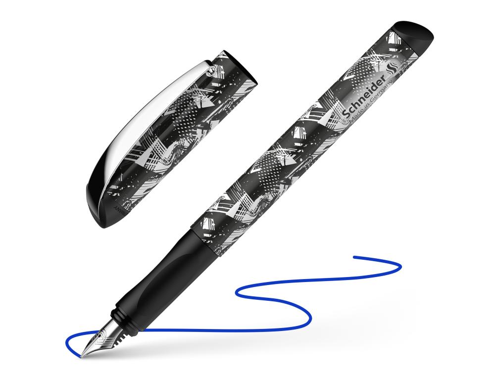 STYLO-PLUME SCHNEIDER INX SPORTIVE ACIER POINTE IRIDIUM TAILLE M ERGONOMIQUE ENCRE    BLEU ROYAL