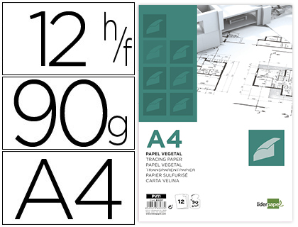 PAPIER CALQUE LIDERPAPEL A4 210X297MM 90G SACHET DE 12 FEUILLES