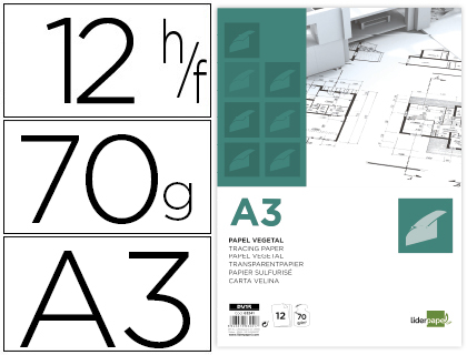 PAPIER CALQUE LIDERPAPEL A3 297X420MM 70G SACHET 12 FEUILLES