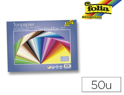 PAPIER  DESSIN TEINT FOLIA 130G/M2 25X35CM COLORIS ASSORTIS BLOC DE 50 UNITS