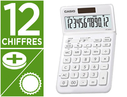 CALCULATRICE CASIO JW 200 SC WE GRAND CRAN 12 CHIFFRES RACINE CARRE MMOIRE INDPENDANTE 109X184X11MM 150G BLANC