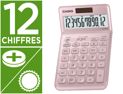 CALCULATRICE CASIO JW 200 SC PK GRAND CRAN 12 CHIFFRES RACINE CARRE MMOIRE INDPENDANTE 109X184X11MM 150G ROSE