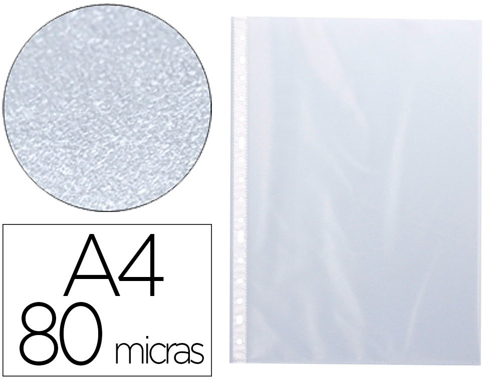 POCHETTE Q-CONNECT POLYPROPYLNE LISSE 8/100E PERFORE A4 CRISTAL ANTISTATIQUE SACHET 10 UNITS